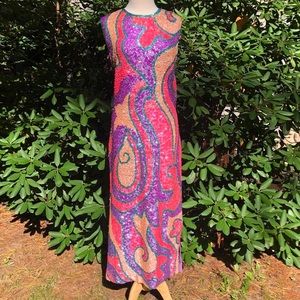 1970’s Vintage Hand-Sequined Psychedelic Evening Gown